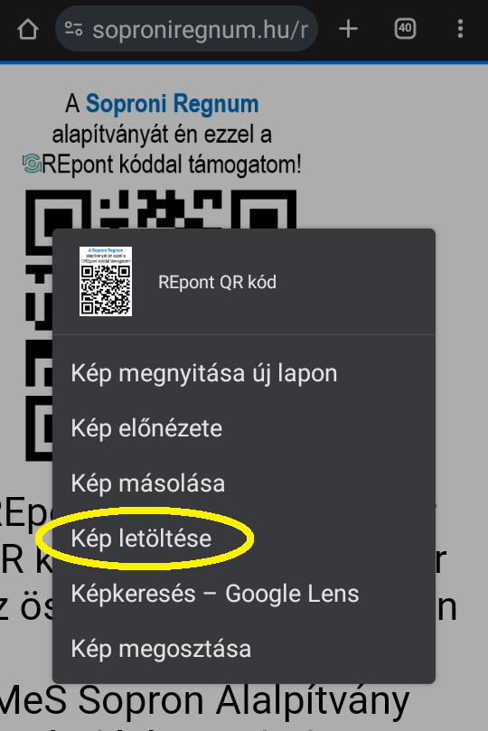 QR kód mentése